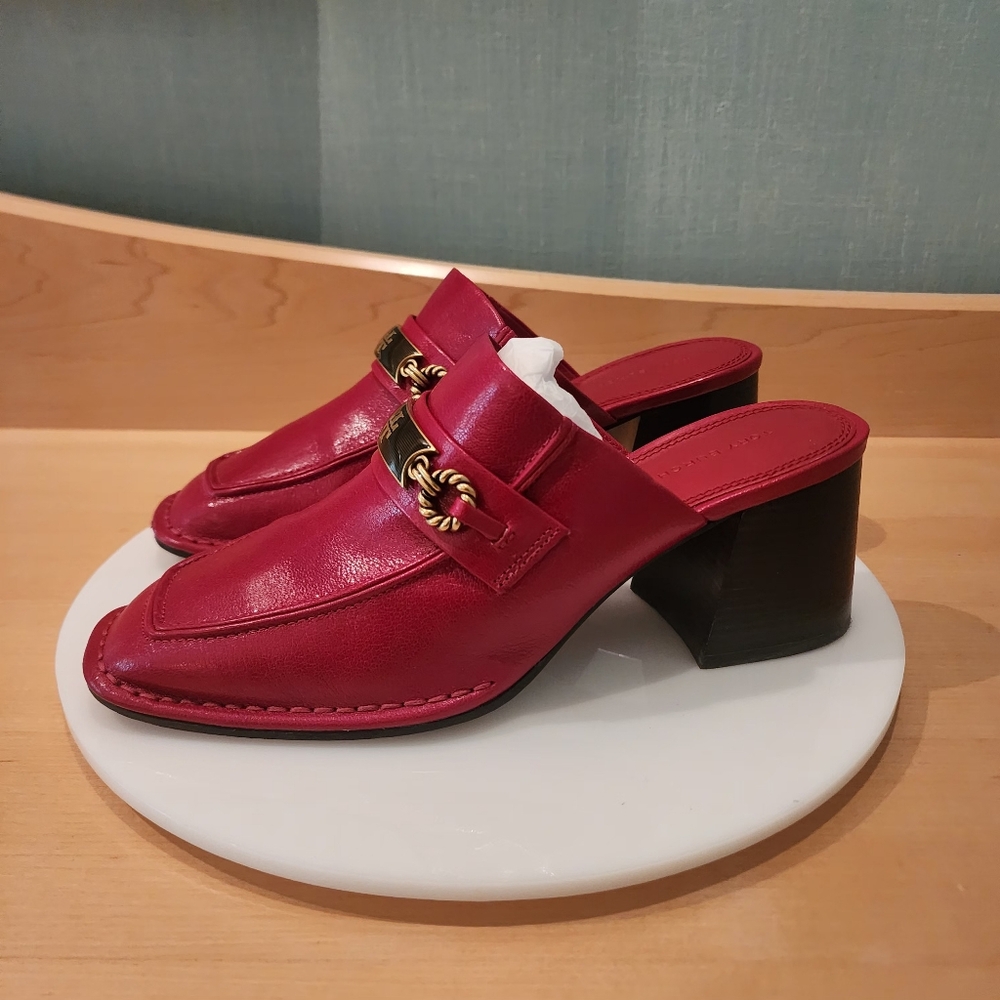 🔥Tory Burch | Red Perrine Mules with Gold Accents - Picture 4 of 17